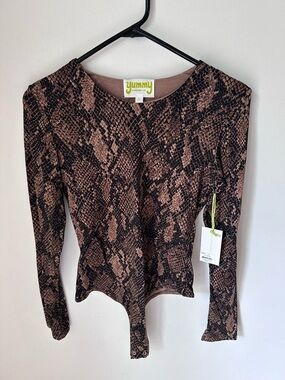 Yummy Brown Snake-Print Long Sleeve Bodysuit